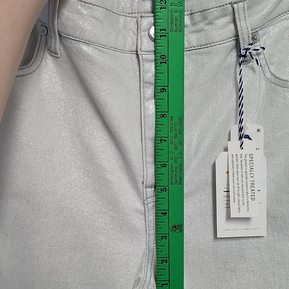 Tommy Bahama Metallic High Rise Ankle Denim: Metallic White/Silver: Size- 16 - Picture 9 of 16
